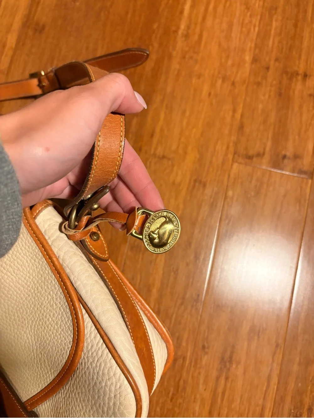 Dooney & Bourke Cream and Tan Leather Crossbody Shoulder Bag